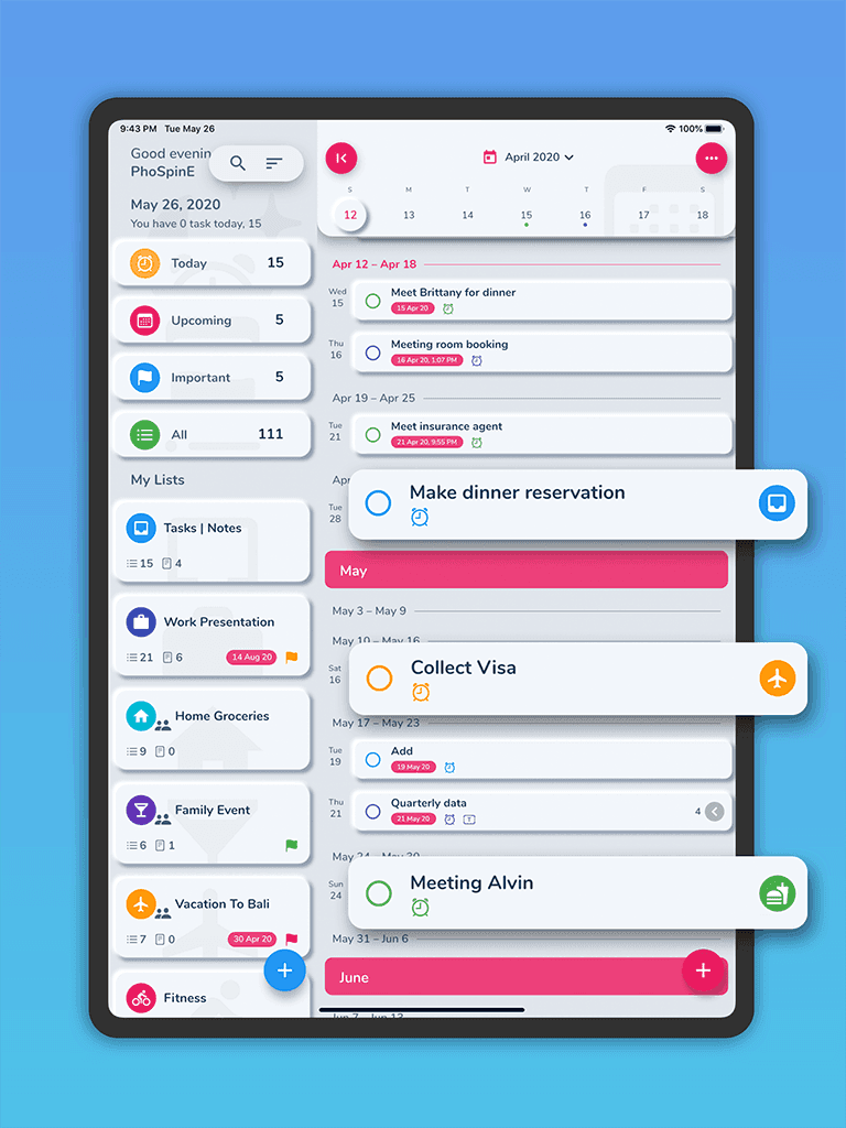 Calendar-aware planning screenshot for HibiDo