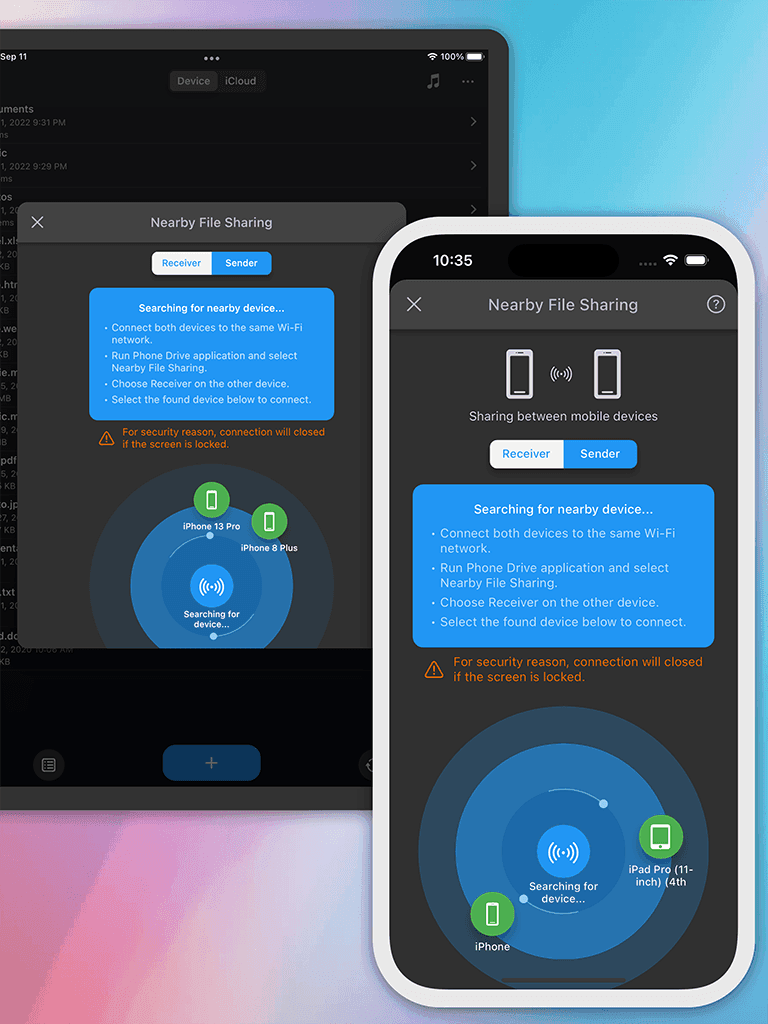 Wireless transfer screenshot for Phone Drive