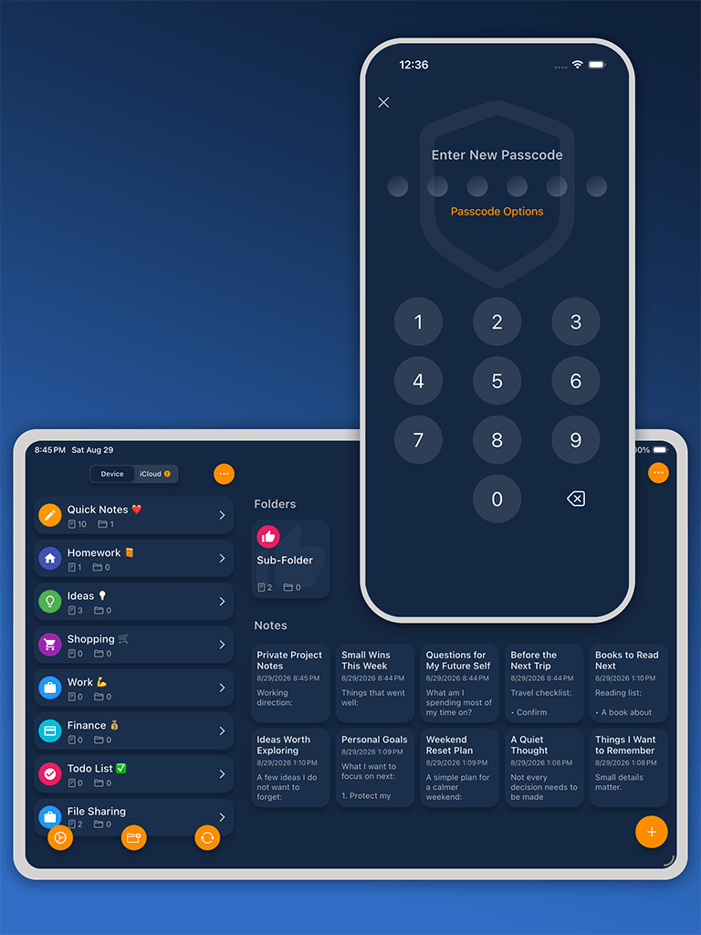 Private note library screenshot for Safety Note+